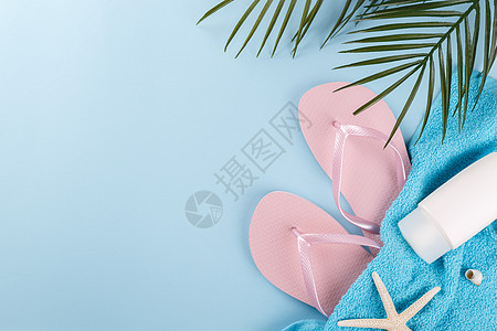 暑暑假背景 假期 热带 水平的 时尚 阳光 游泳衣 凉鞋 海星图片