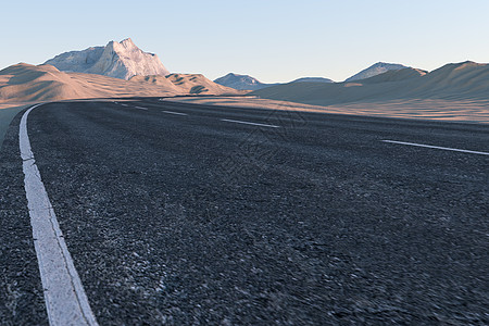 沙漠中的波浪路3d渲染 晴天 宽的 干燥 沥青 地平线图片