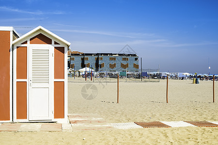 海滩上的木木小屋 传统的 红色的 旅游 闲暇 户外图片