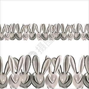 陶瓷复活节兔子在白色背景上重复水平边框图片