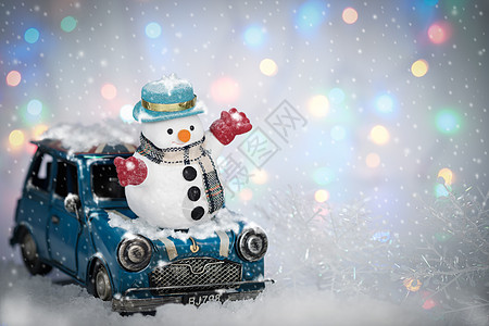 雪人 快乐的 庆典 车 背景虚化 雪花 季节 可爱的 阴影图片