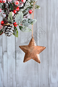 挂在荷莉莓上的圣诞星 金子 冬青 装饰风格 假期 星星图片
