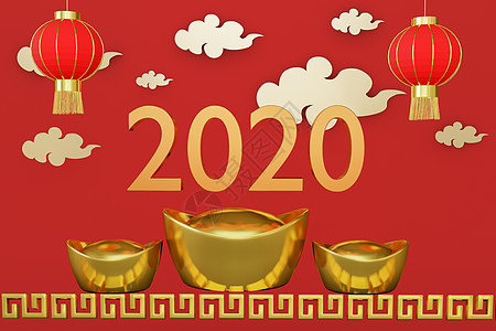 中国新年贺卡 鼠年 金色和重新 金子 假期 庆典图片