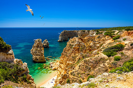 葡萄牙Algarve的美丽海滩Marinha 海浪 海岸线图片
