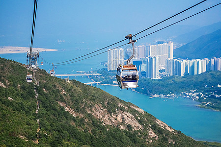 来自香港公园的有线车 电梯 岩石 树 海洋 家庭图片