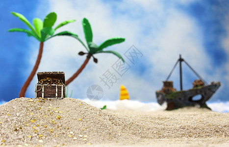 海洋球热带海滩海盗宝藏 海洋 夏天 棕榈树 复古的背景