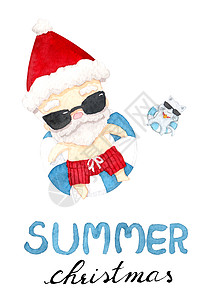 圣诞老人穿着短裤放在空气充气环上 孤立在白色背景上的可爱卡通人物设计 6 月的圣诞节海报 营销 广告 夏季销售 剪切路径图片