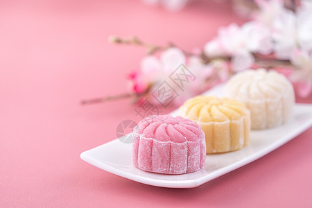 繁多的雪皮月亮蛋糕 甜甜雪蜜月月饼 传统 美味的 樱花图片