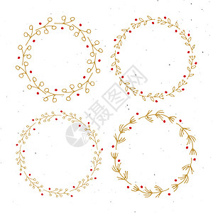 圣诞花圈圆形框架手工绘制的涂鸦 矢量插图 边界 美丽图片