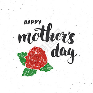 母亲节快乐日 手写信件 有花的书法标志 假日贺卡设计矢量插图 海报 字体图片