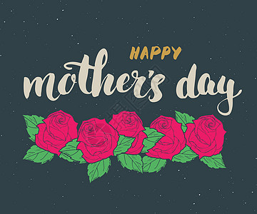 母亲节快乐日 手写信件 有花的书法标志 假日贺卡设计矢量插图 艺术 字体图片