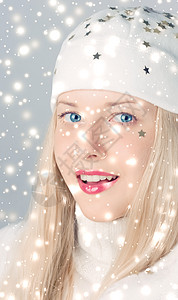 圣诞快乐和闪亮的雪地背景 金发美女P 时间图片