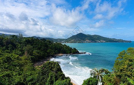 蓝海热带天堂和普吉岛天空中的热带天堂 船图片