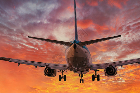 飞机黄昏大飞机在日落时降落 伊丹机场 航空 空气 大阪 旅行 跑道背景