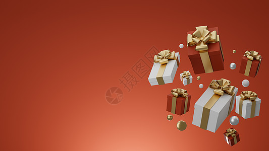 3D 圣诞和新年问候 横幅上贴着红礼盒 季节图片