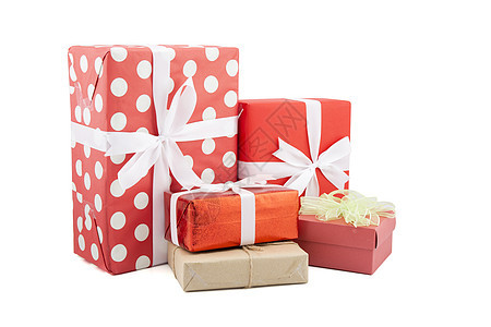 圣诞节和新季有很多礼物盒和白丝带 庆祝 团体图片