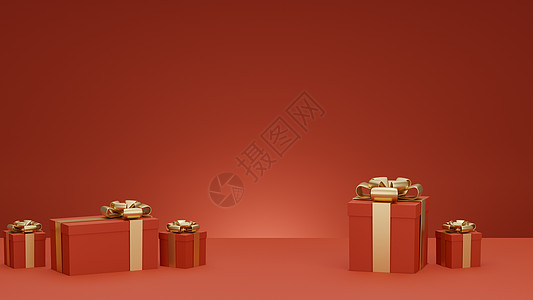 3D 圣诞和新年问候 横幅上贴着红礼盒 快乐的图片
