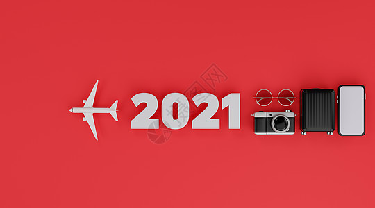 新年快乐2021 白色屏幕机载飞机的移动模型 c 行李 空的图片