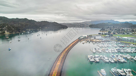 水星湾 Whitianga 新西兰北岛无人驾驶飞机空中观测 美丽的 树木背景图片