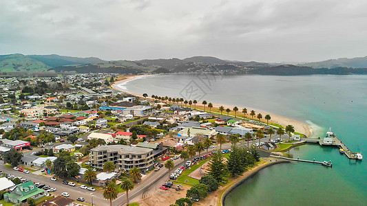 水星湾 Whitianga 新西兰北岛无人驾驶飞机空中观测 海岸 码头背景图片