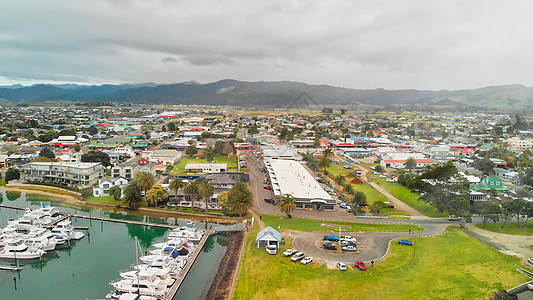 水星湾 Whitianga 新西兰北岛无人驾驶飞机空中观测 晴天 旅行背景图片