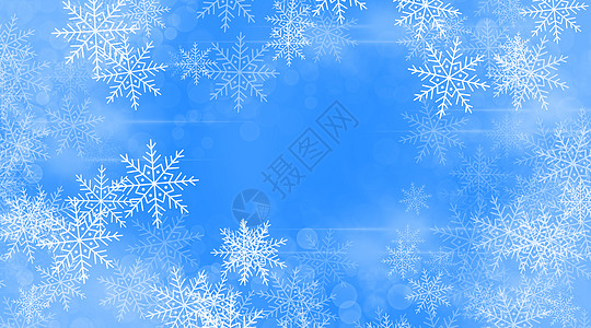 冬季抽象数字艺术背景与蓝色背景上的白色雪花散景模仿图片