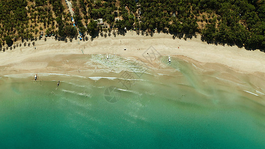 热带海滩有白色沙子 从上面看 鸟瞰图 泻湖 自然巴拉望岛高清图片素材