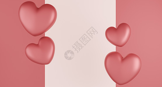 情人节概念粉色背景上的粉色心形气球 3D渲染 浪漫的 假期图片