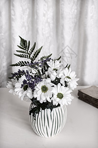瓷器花瓶桌上的白菊花 花朵 惊喜 爱 生活 生日背景图片