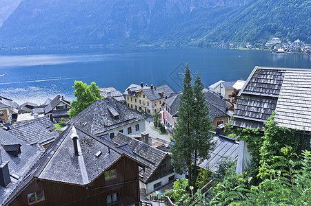 阿尔卑斯州的Hallstat 奥地利湖边的旧城风景 建筑学 斯山图片