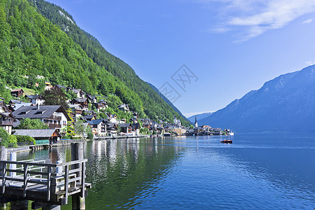 阿尔卑斯州的Hallstat 奥地利湖边的旧城风景 建筑学 欧洲图片