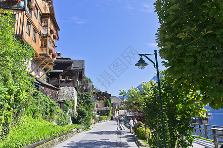 阿尔卑斯州的Hallstat 奥地利湖边的旧城风景 传统区 老的图片