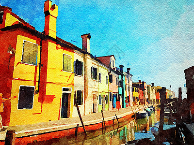 威尼斯布拉诺运河上多彩繁华的建筑 浪漫的 假期图片