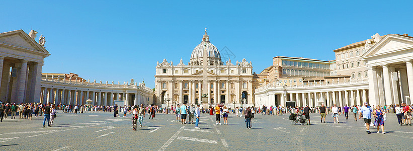罗马梵蒂冈城圣彼得广场和圣彼得·巴西利卡的全景 2019年9月17日图片
