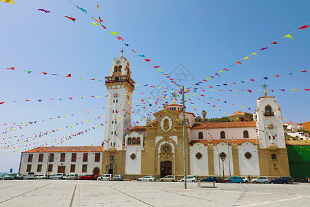 西班牙加那利群岛 天主教 宗教 教会 锦旗 镇 街道图片