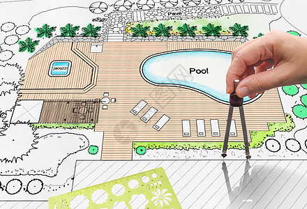 景观建筑设计设计师设计后院旅馆游泳池计划 主要计划 建筑师图片