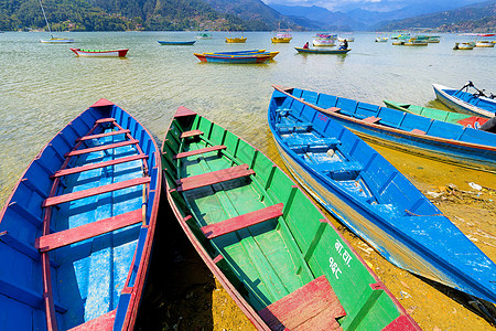 尼泊尔波克拉Phewa湖Wooden轮船 博卡拉 美丽的图片