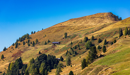帕苏加迪纳 南蒂罗尔 白云岩 意大利的秋季景观 意大利南蒂罗尔帕苏加迪纳地区风景如画的多洛米蒂山脉景观 蓝天 博尔扎诺图片