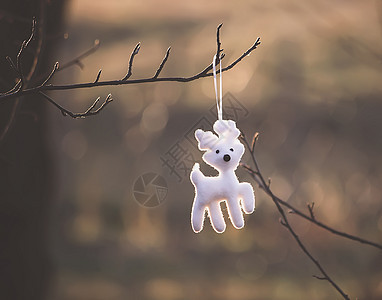 挂在户外树枝上的圣诞玩具白鹿 十二月 诺埃尔 冬天图片