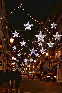 里斯本圣诞节露光的街道 建筑物和广场 位于里斯本 快乐的 灯背景图片