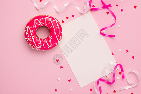 甜甜圈在粉色糊面背景和复制空间上加冰淇淋 甜甜甜圈 食物 生日图片