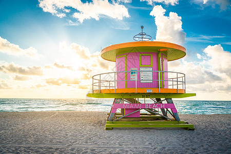 美国佛罗里达州迈阿密海滩日出时停工图片