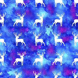 手绘仙鹿驯鹿圣诞水彩鹿雄鹿无缝图案蓝色 或的手绘动物驼鹿背景或墙纸 自然 绘画背景