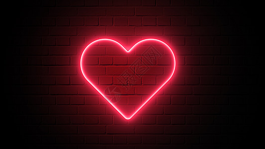深色墙壁背景上的红心形霓虹灯 抽象和装饰概念 快乐情人节元素 标志和符号电光发光横幅 3D 插图渲染 4K镜头视频图片