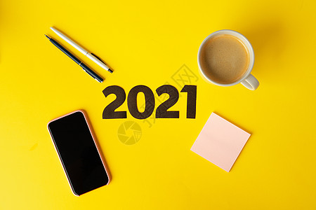 办公用品和2021年数目 新年业务目标和计划概念 庆典 职业图片