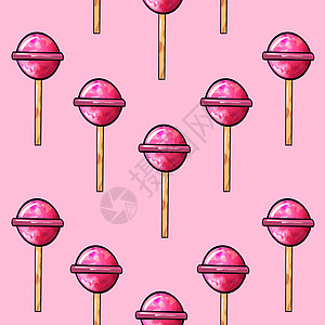 粉红色背景上球形粉红色的无缝光栅图案糖果棒棒糖 奶油 甜的图片