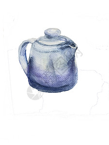茶壶白色 蓝色 厨房贴纸图片