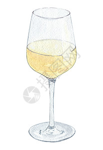 葡萄酒手绘白色白葡萄酒杯 在白色背景上隔绝背景