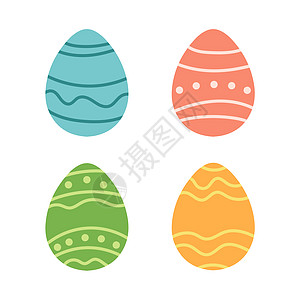 以平板卡通设计的简单复活节立体鸡蛋组合 - 白色矢量 贴纸 春天图片