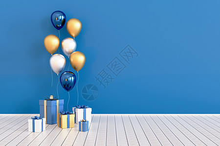 一套闪亮的三维现实气球和礼品盒 礼物 氦 问候语图片